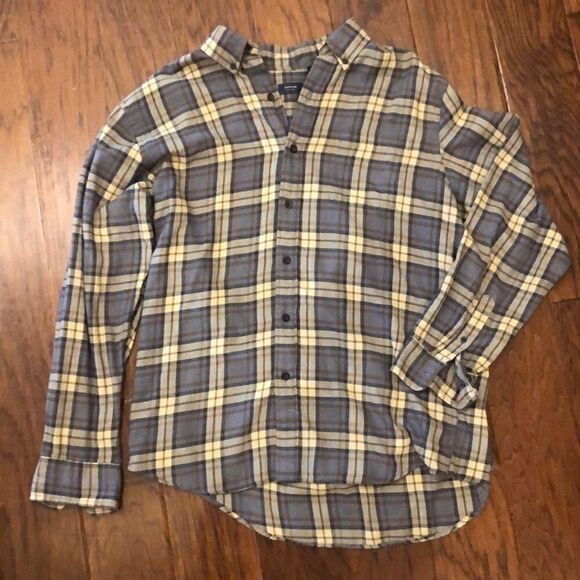 Plaid button down tan, gray, blue, orange - Picture 1 of 2